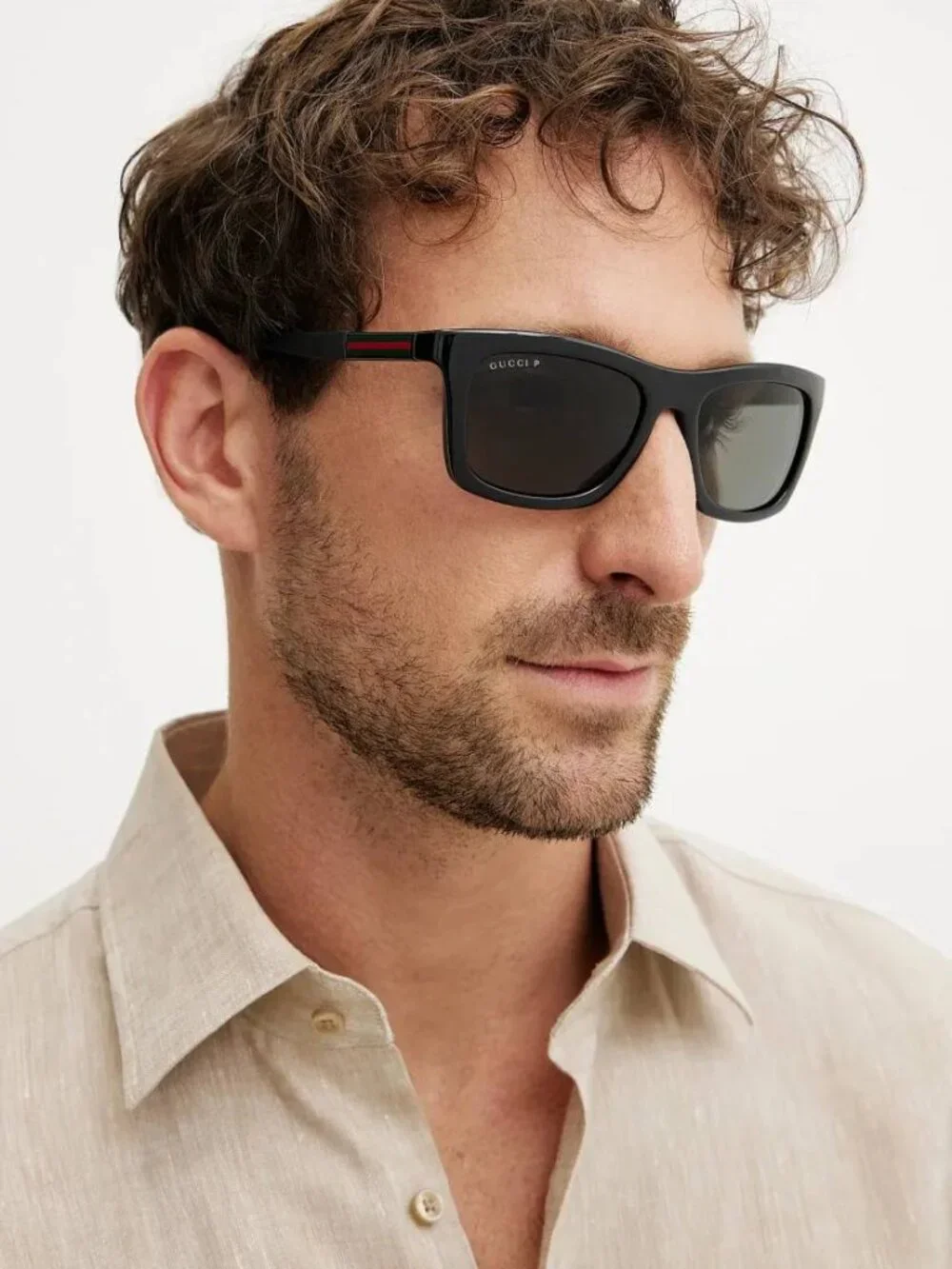 Gucci GG1735S 002 Rectangle Sunglasses - Black/White \ Blue Mirror